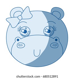 blue color shading silhouette caricature face of female hippo animal cute expression vector illustration