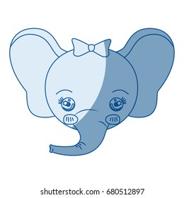 blue color shading silhouette caricature face of female elephant animal happiness expression vector illustration