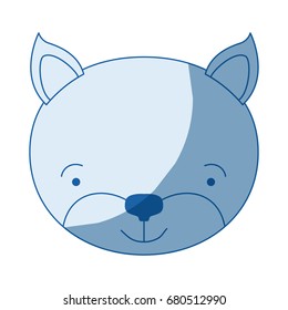 blue color shading silhouette caricature face of kitten tranquility expression vector illustration