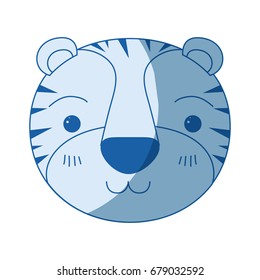 blue color shading silhouette cute face of tiger happiness expression vector illustration