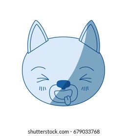 blue color shading silhouette cute face of cat sticking out tongue expression vector illustration