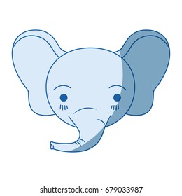 blue color shading silhouette cute face of elephant tranquility expression vector illustration