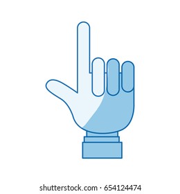 blue color shading silhouette hand pointing up with one finger with shirt sleeve vector illustration