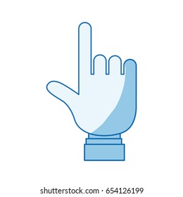 blue color shading silhouette hand pointing to front with shirt sleeve vector illustration