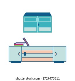 Blue color sideboard or storage cabinet vector illustration on isolated background.