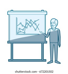 blue color silhouette shading of businessman in casual clothes with beard making presentation vector illustration