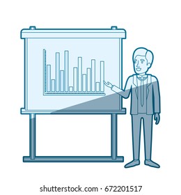 blue color silhouette shading of businessman in formal suit with necktie making presentation vector illustration
