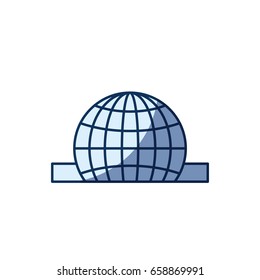 blue color silhouette shading of closeup flat globe earth world chart depositing in rectangular slot vector illustration