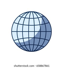blue color silhouette shading of front view globe earth world chart with lines vector illustration