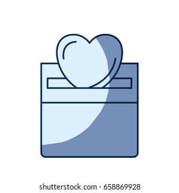 blue color silhouette shading of front view flat heart depositing in a carton box vector illustration