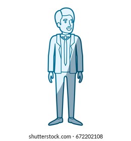 blue color silhouette shading of man standing with formal suit with tie vector illustration