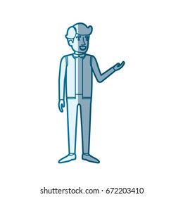 blue color silhouette shading of man standing in formal clothes and hair in side fringe vector illustration