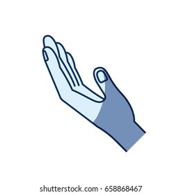 blue color silhouette shading of side view left palm of hand in symbol receiving vector illustration