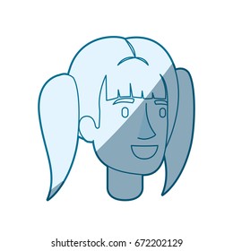 blue color silhouette shading of woman face with ponytail hair vector illustration