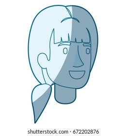 blue color silhouette shading of woman face with ponytail hairstyle vector illustration