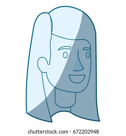 blue color silhouette shading of woman face with long straight hairstyle vector illustration