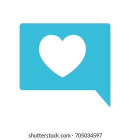 blue color silhouette of speech in square shape with heart vector illustration