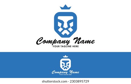 Blue Color Simple Color Abstract Lion Face Logo Design
