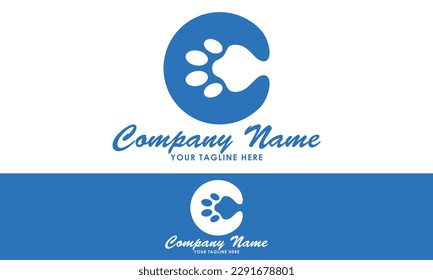 Blue Color Simple Animal Paw Initial Letter C Logo Design