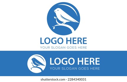 Blue Color Simple Circle Bird on Brach Logo Design