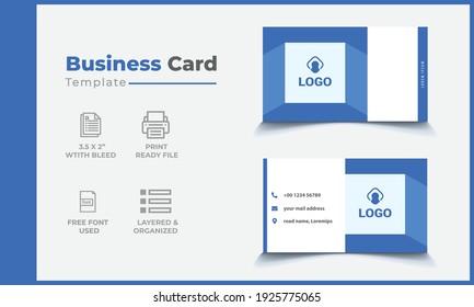 Blue Color Simple and Clean Horizontal Business Card Template