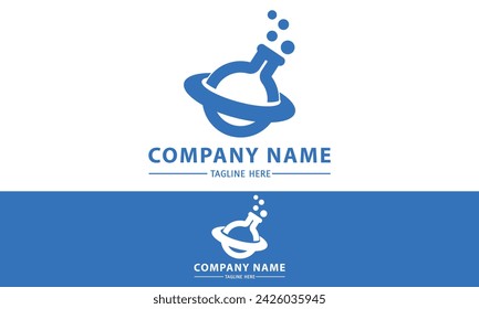 Blue Color Simple Hexagonal Lab Bottle Logo Design
