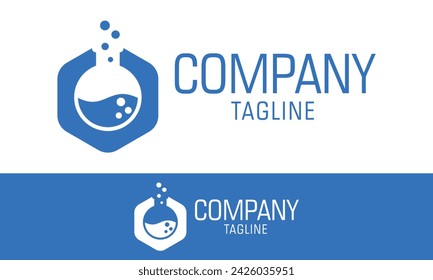Blue Color Simple Hexagonal Lab Bottle Logo Design