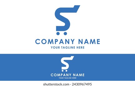 Color azul Letra inicial simple S Carro de la compra Diseño de logotipo