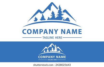 Blue Color Simple Line Mountain Scene Logo Design