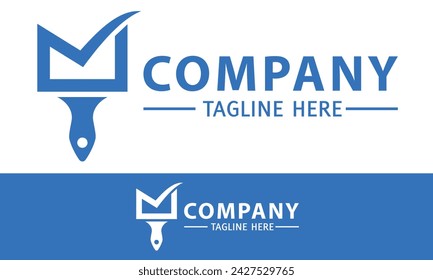 Blue Color Simple Paint Brush Shape Logo Design