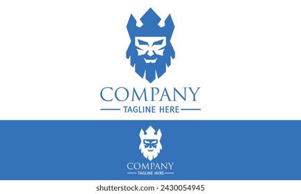 Blue Color Simple Shape King Face Logo Design