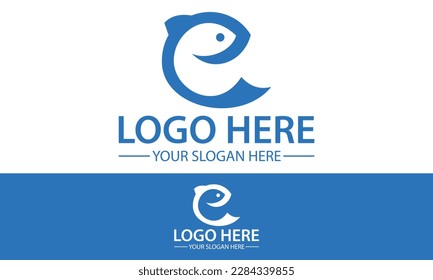 Blue Color Simple Shape Line art Fish Logo Design