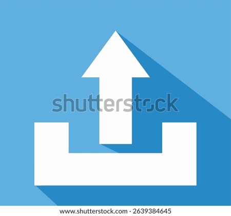 A blue color simple square with shading upload icon in the form of a white upward arrow and a whitr line as a sign that the file or document has been uploaded.