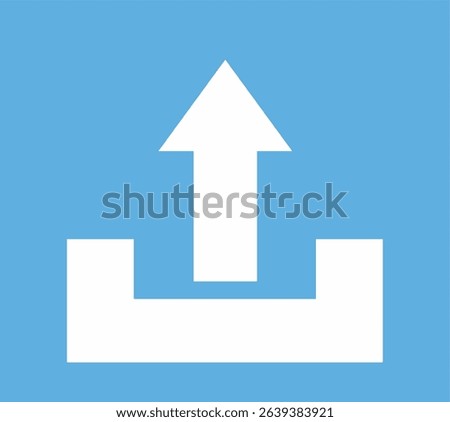 A blue color simple square upload icon in the form of a white upward arrow and a whitr line as a sign that the file or document has been uploaded.