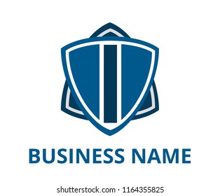 blue color simple triangle shield shape hexagon star logo graphic design with modern clean style for protection or security company with initial type letter i on it