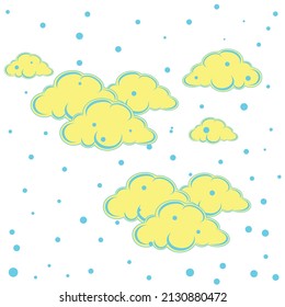 Blue color snowflakes on yellow clouds, vector