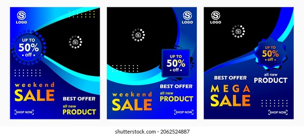 blue color social media flyer set. social media banners for any business and everything. blue color brochure flyer cover, vector template for social media. discount post template.