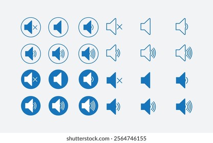 Blue color speaker sound   icon symbol sign for loudspeakers and volume. Audio, speaker icon on circle background. Loudspeaker concept