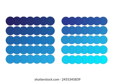 Blue color spectrum circles. Vector shade gradient. Designer's blue swatch chart.