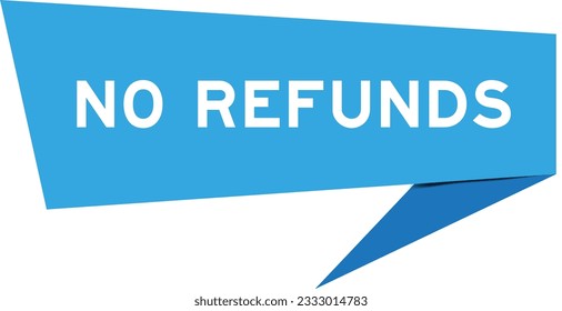 Blue color speech banner with word no refunds on white background