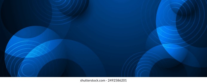 Blue color square pattern on banner with shadow. Abstract blue geometric background with copy space.
