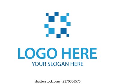 Blue Color Square Pixel Negative Space Cross Logo Design