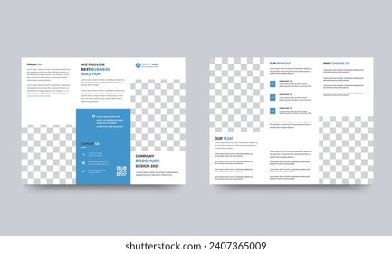 blue color square shape business trifold Leaflet Brochure template design. 