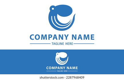 Blue Color Squid Octopus Cartoon Animal Logo Design