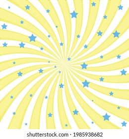 blue color star patterns on yellow white spiral on background, vector