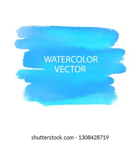 Blue color striped watercolor hand darwn vector pale stain. Abstract aqua art line scribble liquid light element for design, label, card