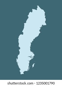 Blue color Sweden map using single border line on dark background vector illustration