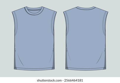 Blue Color Tank tops Vector illustration template front d back  views