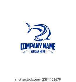 Blue Color Tarpon Fish White Bacground Fishing Logo Design