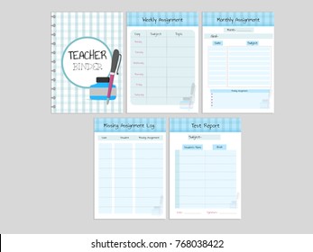 Blue Color Teacher's Binder Or Lesson Plan Pages Set.